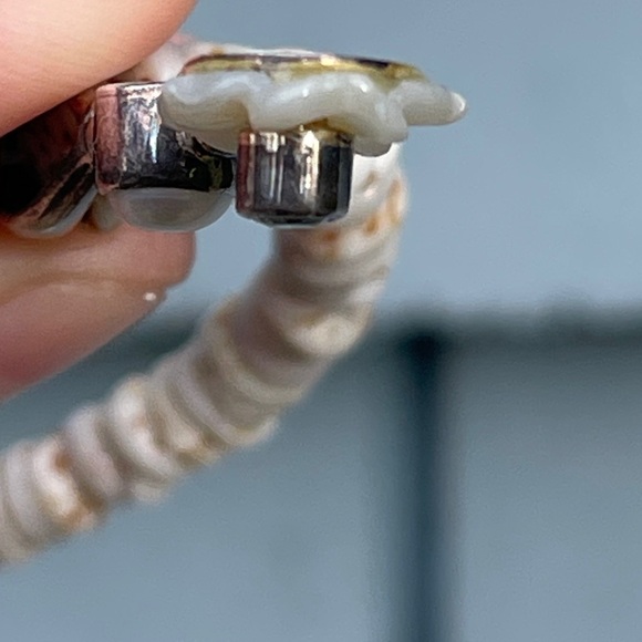 VINTAGE SHELL HEISHI Beads sterling silver flower Pendant NECKLACE vintage pearl - Picture 7 of 16